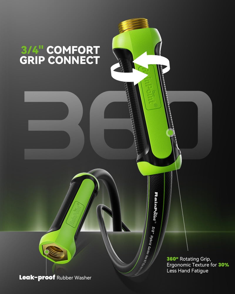 RAINPOINT Garden Hose 50ft x 5/8", Water Hose Heavy Duty, Flexible, Lightweight Durable Hybrid Hose with Swivel Handle for Yard, Car Wash, Pets, No Kink, Male to Female Fittings - Image 3