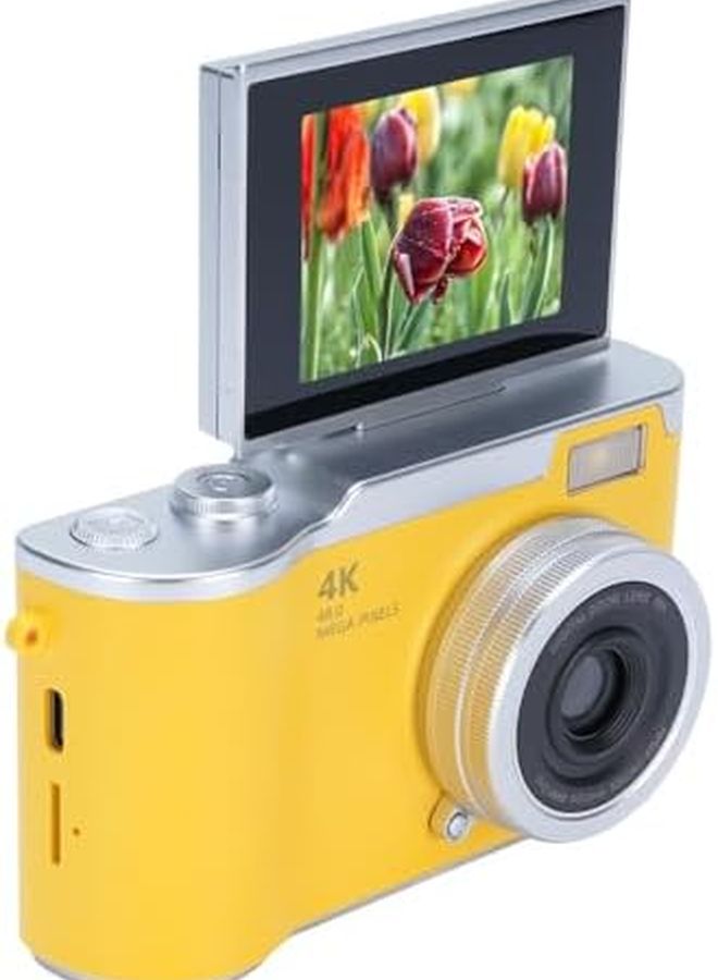 Yellow Digital Camera 48MP 1080P Vlogging Camera with Flip Screen Autofocus LED Light for Teens Adult Beginner - Image 2