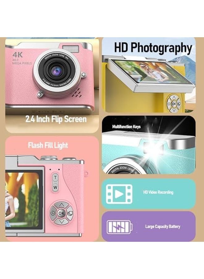 Yellow Digital Camera 48MP 1080P Vlogging Camera with Flip Screen Autofocus LED Light for Teens Adult Beginner - Image 5