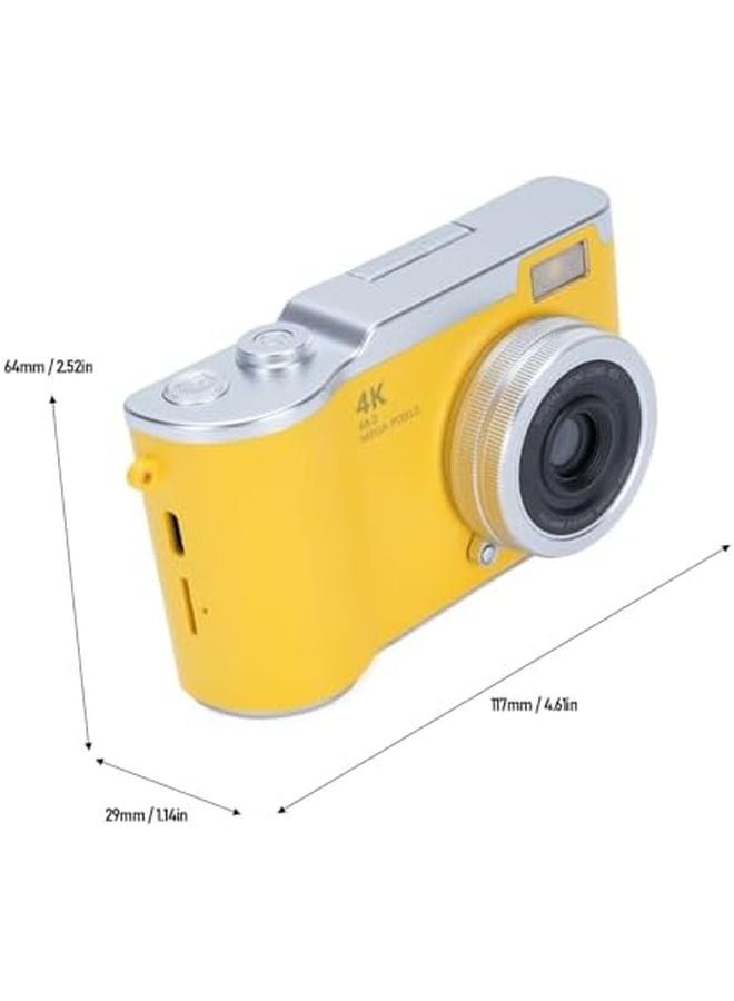 Yellow Digital Camera 48MP 1080P Vlogging Camera with Flip Screen Autofocus LED Light for Teens Adult Beginner - Image 3