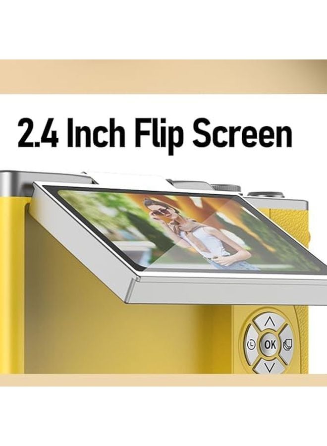 Yellow Digital Camera 48MP 1080P Vlogging Camera with Flip Screen Autofocus LED Light for Teens Adult Beginner - Image 4