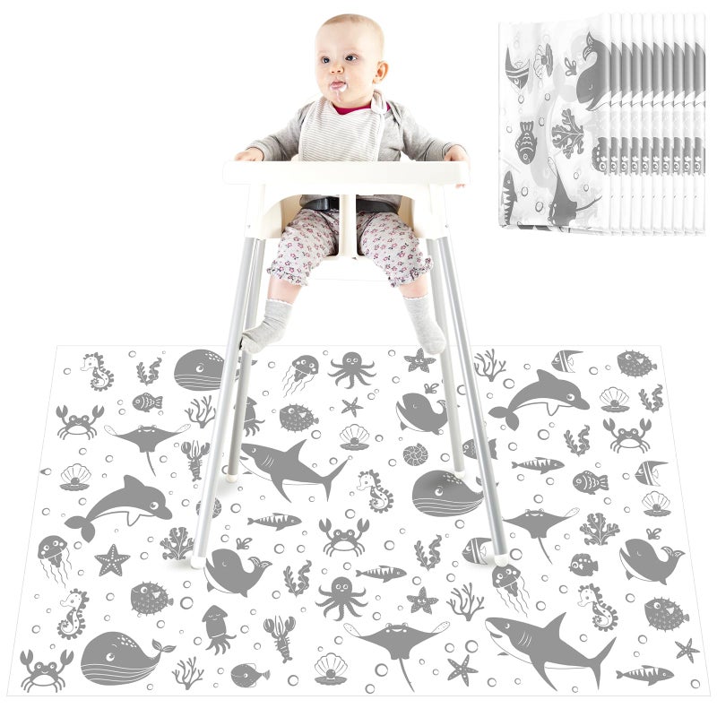 Drydiet Drydiet 100 Pack 28x47 Disposable Floor Splat Mats for Under High Chair with Animals Print Waterproof Plastic Floor Mat Multipurpose Baby Led Weaning SuppliesSea Animal 