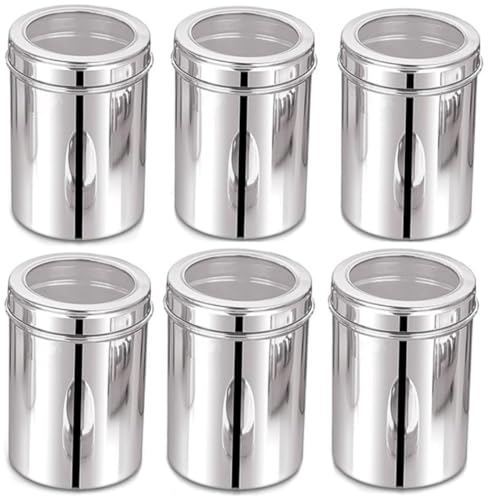 STEEPLE 750gms Stainless Steel Kitchen Containers | Grocery Containe | See Through 1000ml Kitchen Storage Containers - Set of 6 | Transparent Steel Canisters Capacity - 750gms Approx - Image 1