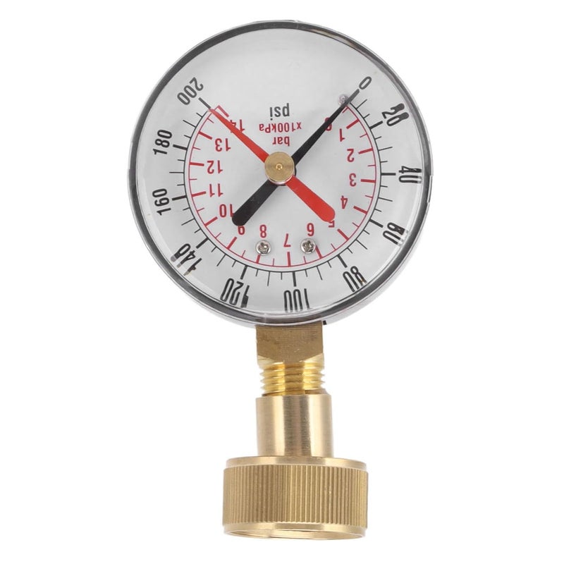 Dual Scale Pressure Gauge, Water Pressure Aluminum Alloy Iron 0 to 200Psi Universal Water Pressure Test with 3/4 Female Hose Thread for Replacement - Image 2