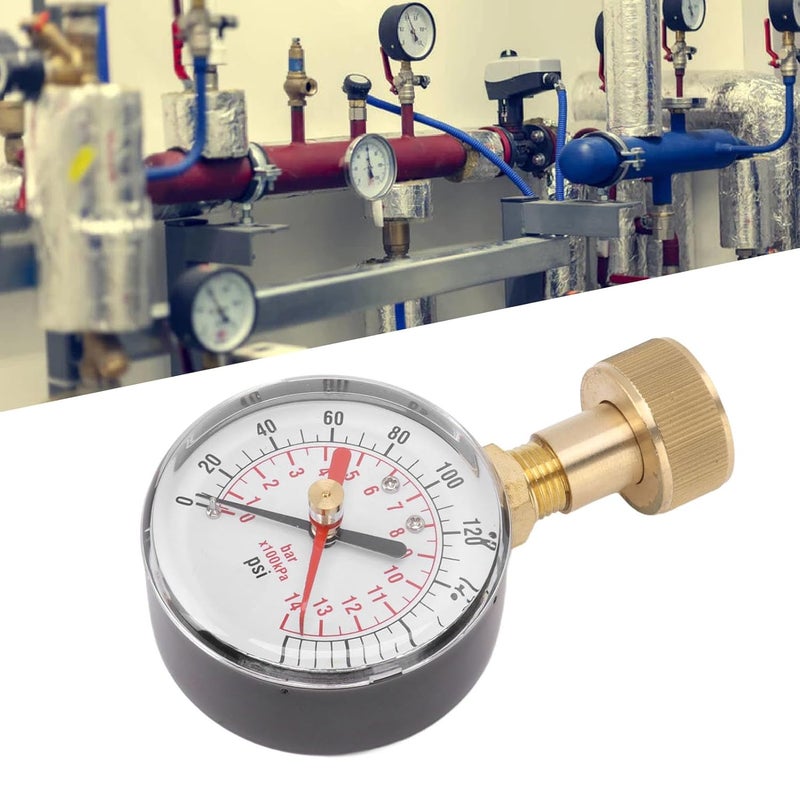 Dual Scale Pressure Gauge, Water Pressure Aluminum Alloy Iron 0 to 200Psi Universal Water Pressure Test with 3/4 Female Hose Thread for Replacement - Image 5