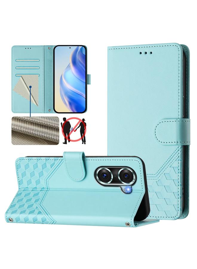 Green Tiger Case For Honor 60 Pro 5G Honeycomb Embossing RFID Leather Phone Case - Image 1