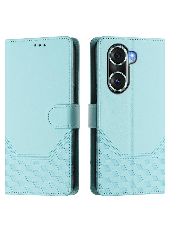 Green Tiger Case For Honor 60 Pro 5G Honeycomb Embossing RFID Leather Phone Case - Image 2