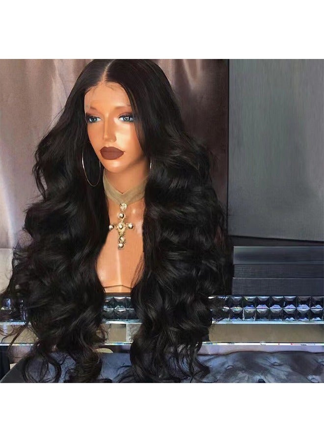 Generic Long Black Wavy Wigs for Women Black Curly Wig with Middle Part Synthetic 26 Inch Natural Looking Black Wig for Daily Party Use - Image 5