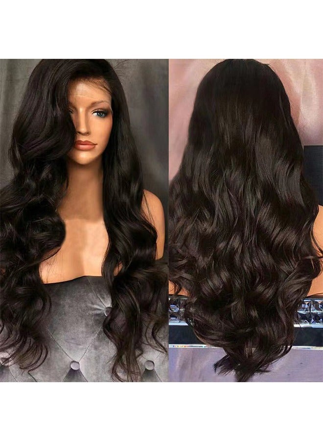 Generic Long Black Wavy Wigs for Women Black Curly Wig with Middle Part Synthetic 26 Inch Natural Looking Black Wig for Daily Party Use - Image 4