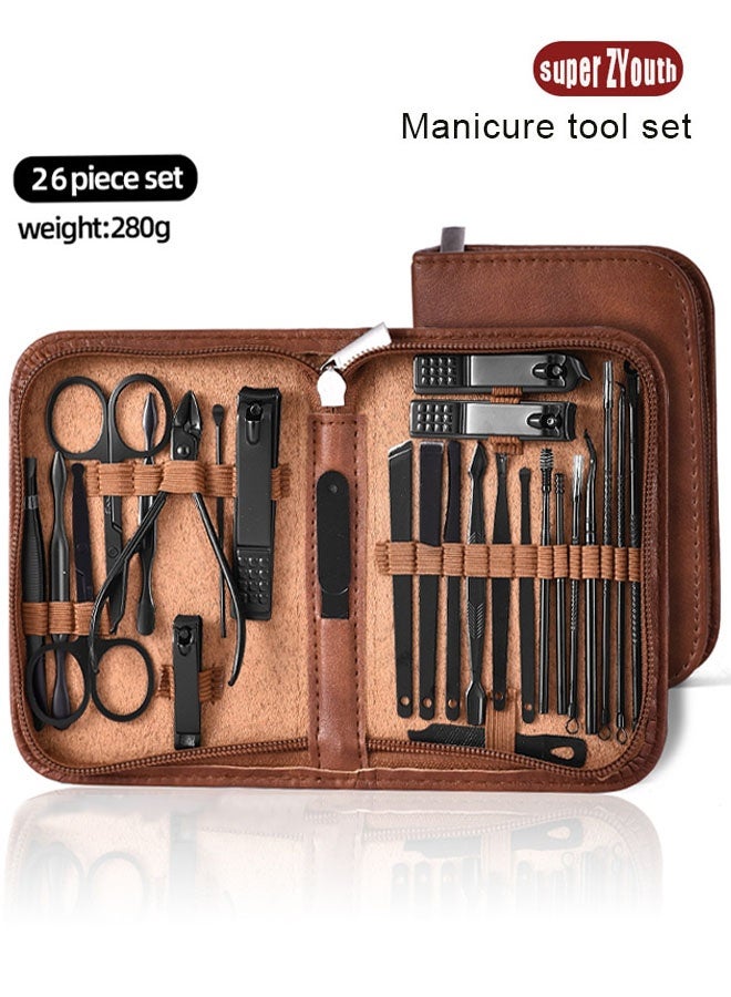 Super ZYouth 26 Piece Professional Pedicure and Nail Clipper Manicure Tool Set for Face Hand and Foot Care Brown - Image 1