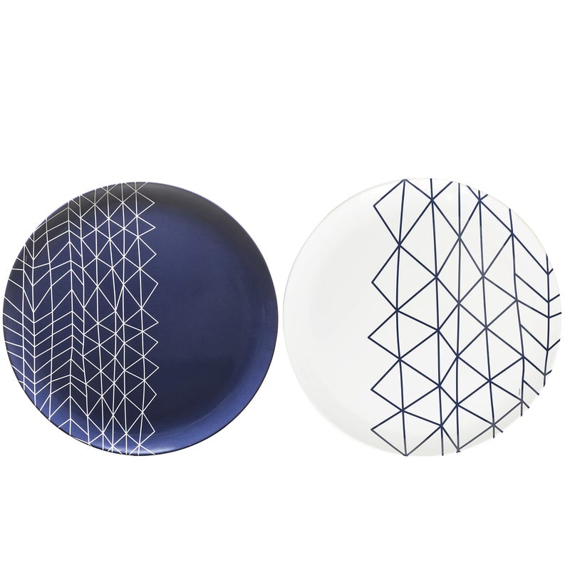bzyoo 100 Melamine 14 inch Round Platter Dishwasher Safe Food Serving Tray for Casual dining Indoor and Outdoor Dining Party Cocktails Spidy French Navy