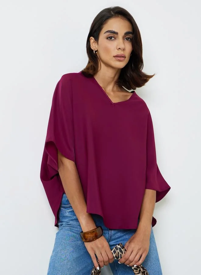 تايك تو Purple V-Neck 3/4 Sleeve Top