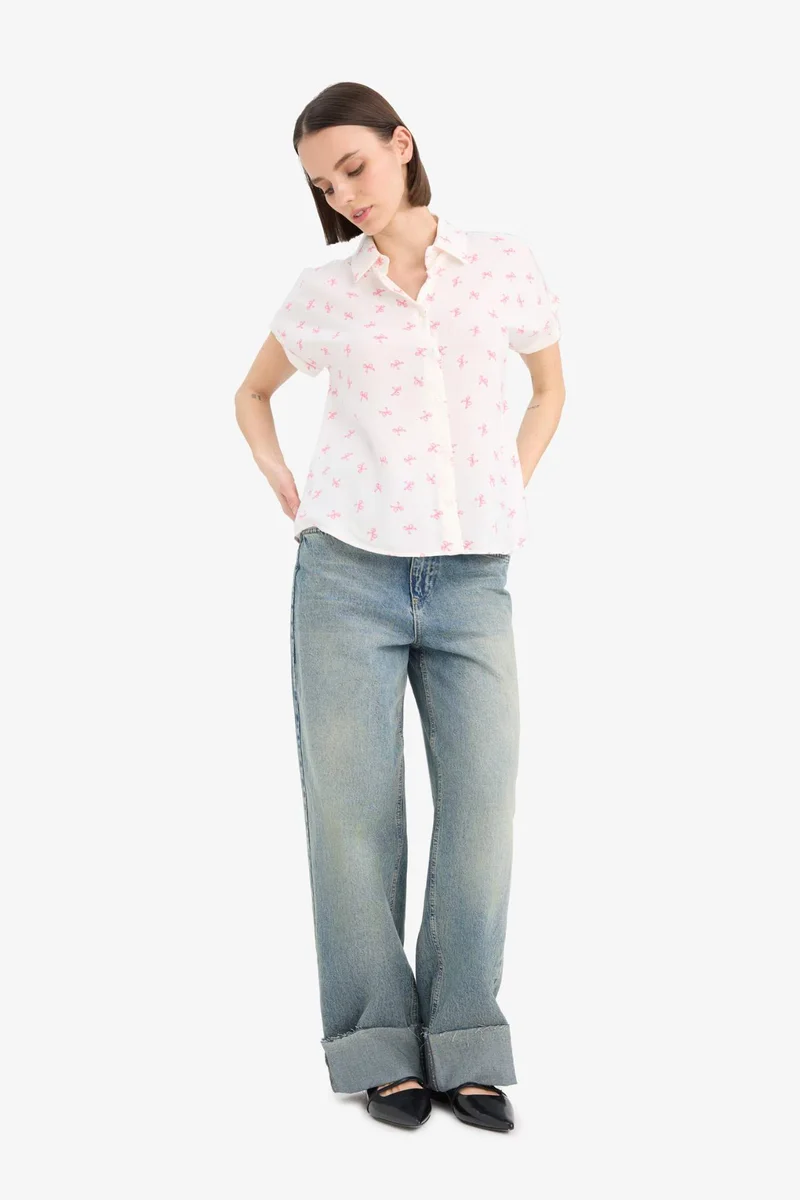 ديفاكتو Regular Fit Viscose Short Sleeve Shirt