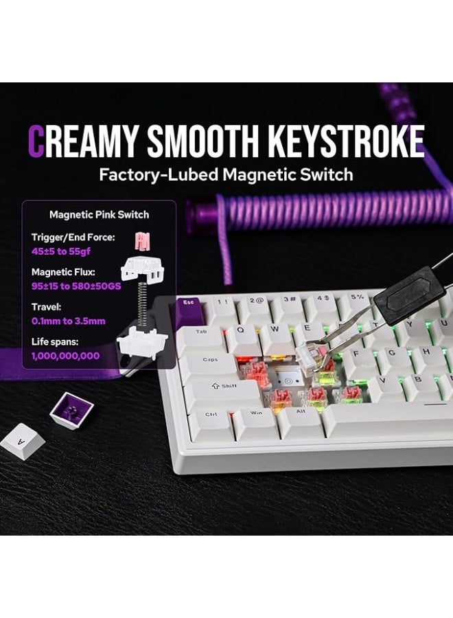 EPOMAKER HE68 Wired Magnetic Gaming Keyboard, 8K Polling Rate, 0.125ms Latency, RGB Backlight, Gasket-Mount, USB-A to C, Portable for Mac/PC/PS/Switch (White) - Image 2