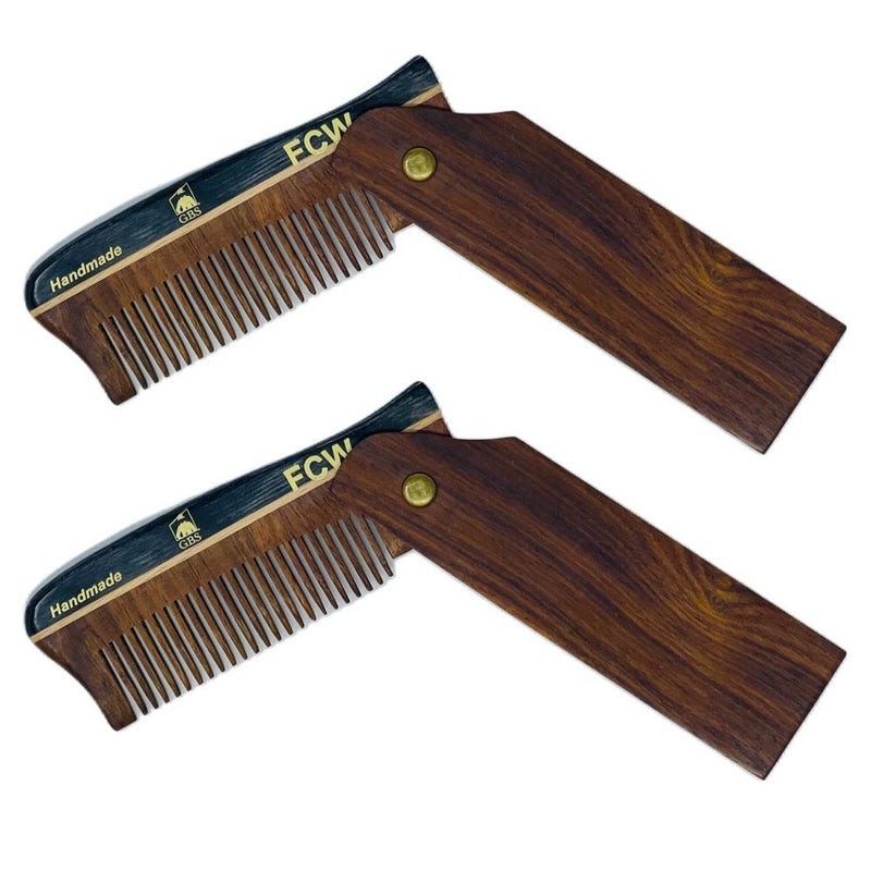 G.B.S GBS Wooden Hair Comb for Men Pocket Folding Comb for Beard Wide Tooth Pack of 2