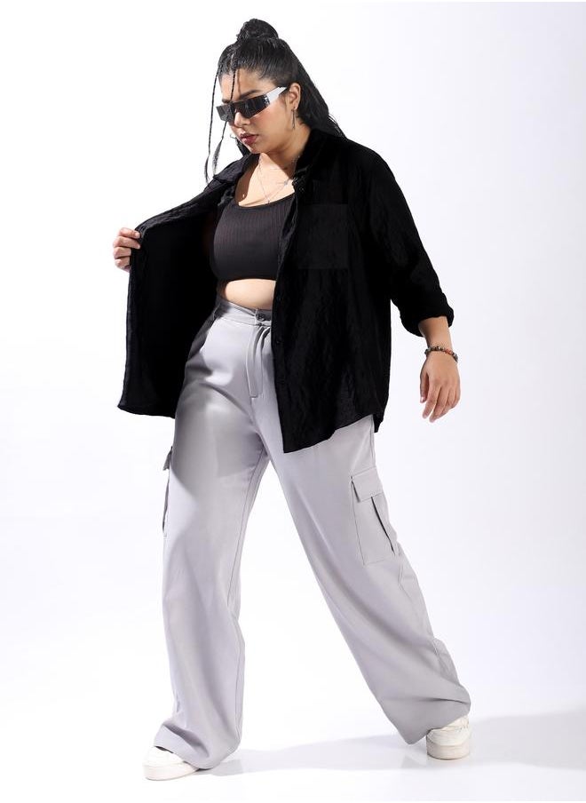 HIGH STAR Women Comfort Boxy Textured Satin Casual Shirt  - Image 1
