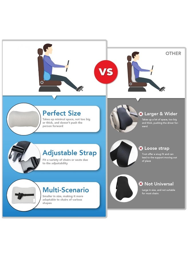 3XR Lumbar Support Pillow 5640 for Car, Office & Home Memory Foam Back Cushion with Contoured Ergonomic Design, Breathable Anti-Static Fabric, Adjustable Strap, Pain Relief & Posture Correction - Image 5