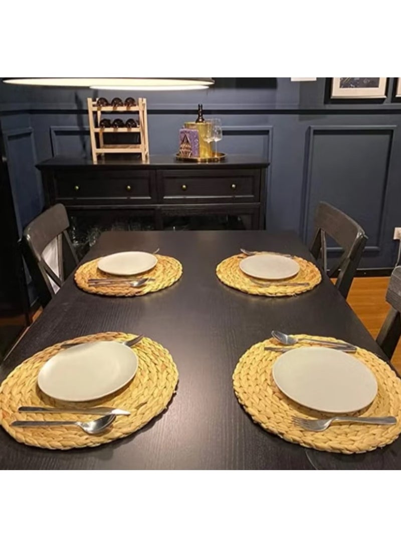 هوم بوكس مفارش منسوجة دائرية ، من الخوص الطبيعي صفير الماء سجادة مضفرة مستديرة يدويًا مقاومة للحرارة وعازل ساخن ومضادة للانزلاق لطاولة الطعام هدية للأصدقاء 4 قطع - Image 2