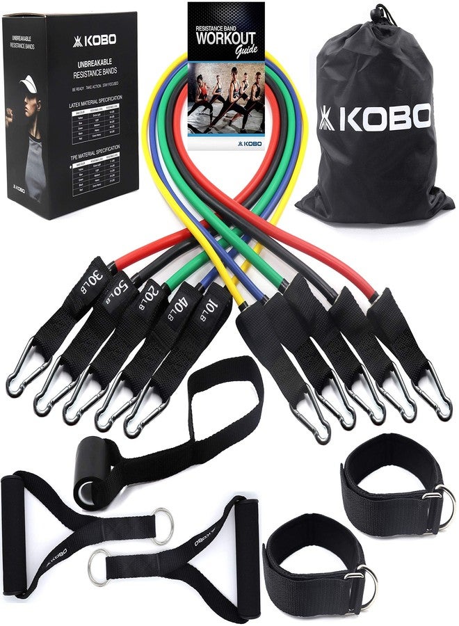 Kobo AC-87 TPE Material 5 in 1 Resistance Tonning Tube Band Set with 2 Foam Handles, 2 Ankle Straps, 1 Door Anchor and Free Workout Guide for Pilates Training, Gym, Physical Therapy (Multi Colour)