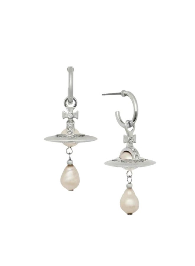 فيفيان ويستوود أقراط فضية على شكل لؤلؤة باروكية ثلاثية الأبعاد على شكل طبق طائر أقراط زحل - Image 2