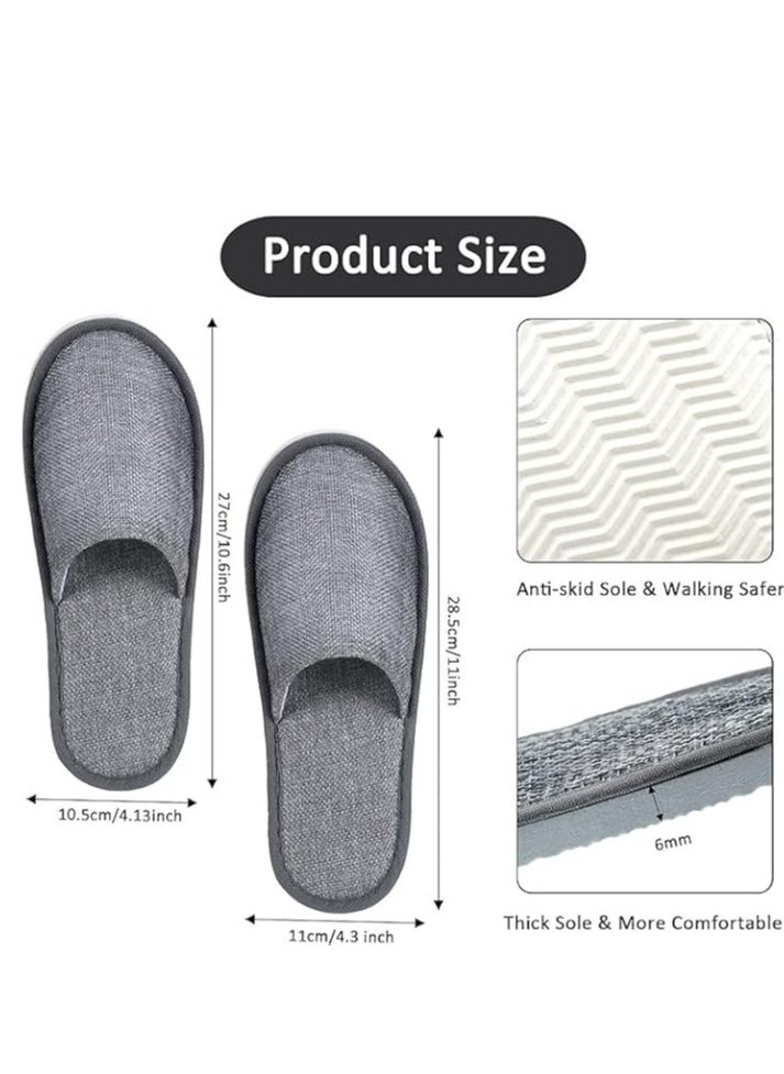 SRLIWHITE Disposable Slippers,5 pairs of disposable non-skid slippers. Durable thickened slippers. Suitable for home hospitality, hotel rooms, spa salons and business trips, travel (Dark Grey)  - Image 5