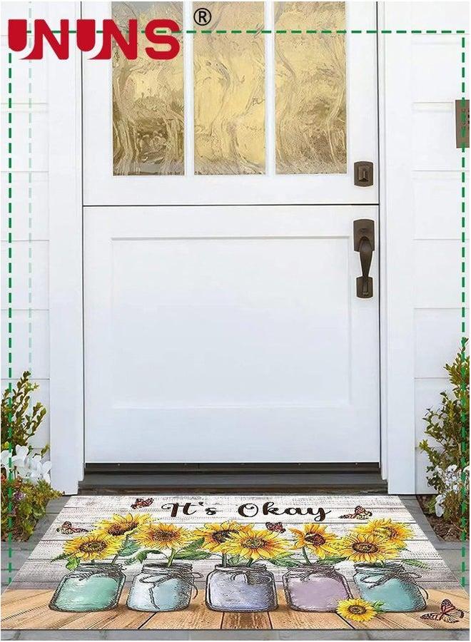 UNUNS Sunflower Welcome Doormat,Rustic Farmhouse Buffalo Plaids Front Door Mat,Non-Slip Spring Summer Decorative Flower Rugs Carpet Floor Mat For Indoor Outdoor Home Office Decor,50x80cm  - Image 4