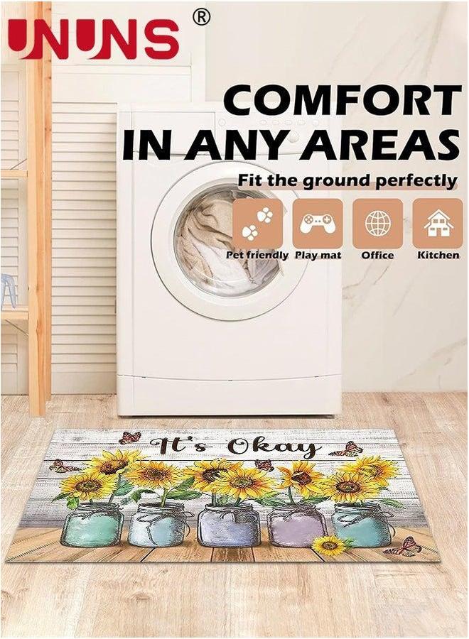 UNUNS Sunflower Welcome Doormat,Rustic Farmhouse Buffalo Plaids Front Door Mat,Non-Slip Spring Summer Decorative Flower Rugs Carpet Floor Mat For Indoor Outdoor Home Office Decor,50x80cm  - Image 2