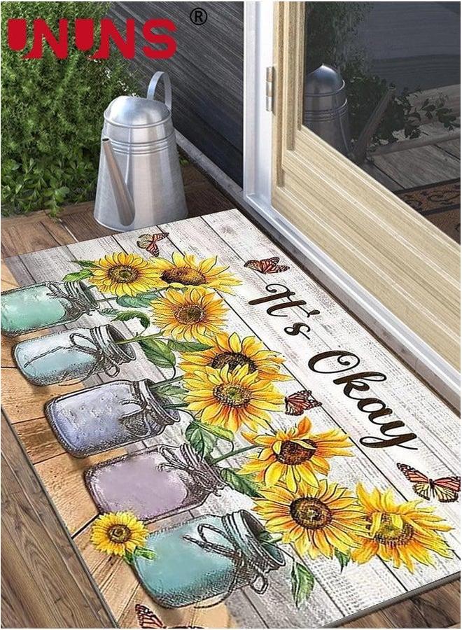 UNUNS Sunflower Welcome Doormat,Rustic Farmhouse Buffalo Plaids Front Door Mat,Non-Slip Spring Summer Decorative Flower Rugs Carpet Floor Mat For Indoor Outdoor Home Office Decor,50x80cm  - Image 5