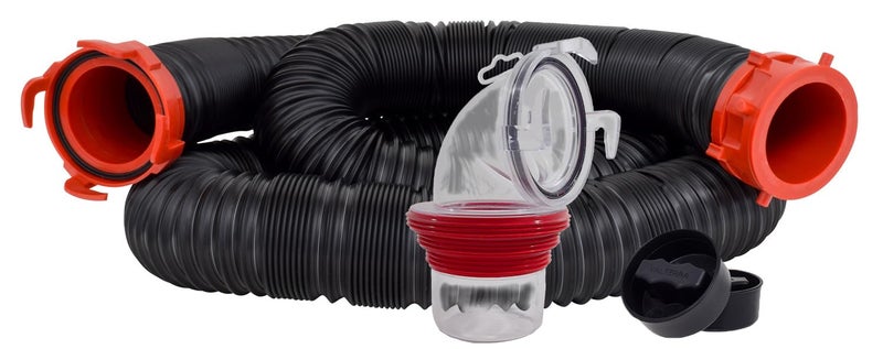 Valterra 15Foot Dominator RV Sewer Hose Kit Universal Sewer Hose for RV Camper Includes 15Foot Hose with Rotating Fittings 90 Degree ClearView Sewer Adapter and 2 Drip Caps - Image 2