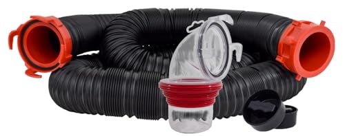 Valterra 15Foot Dominator RV Sewer Hose Kit Universal Sewer Hose for RV Camper Includes 15Foot Hose with Rotating Fittings 90 Degree ClearView Sewer Adapter and 2 Drip Caps - Image 1