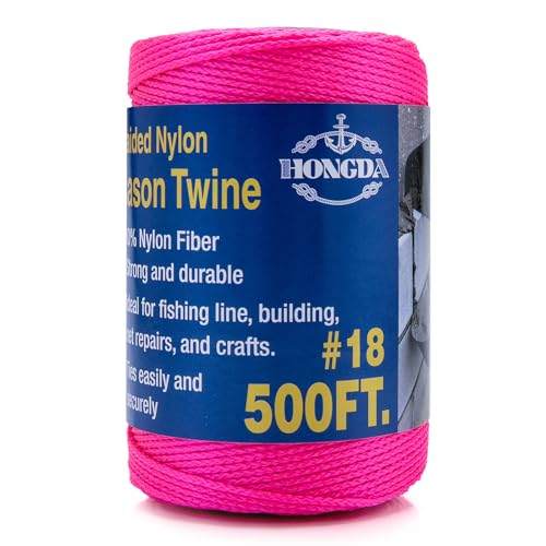 HONGDA Nylon Twine, 500 Feet #18 Braided Nylon Mason line String Perfect for Masonry Jobs and for The Layout of General Construction, Gardening, DIY Project, Fluorescent Pink - Image 1
