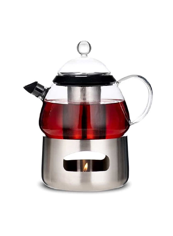 Elemental Kitchen Borosilicate Glass and Stainless Steel Tea Serving Set with Infuser and Warmer Clear and Silver 800 ml 68252000 - Image 1