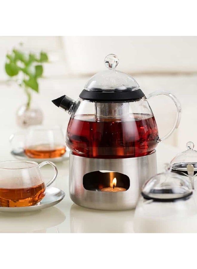 Elemental Kitchen Borosilicate Glass and Stainless Steel Tea Serving Set with Infuser and Warmer Clear and Silver 800 ml 68252000 - Image 2