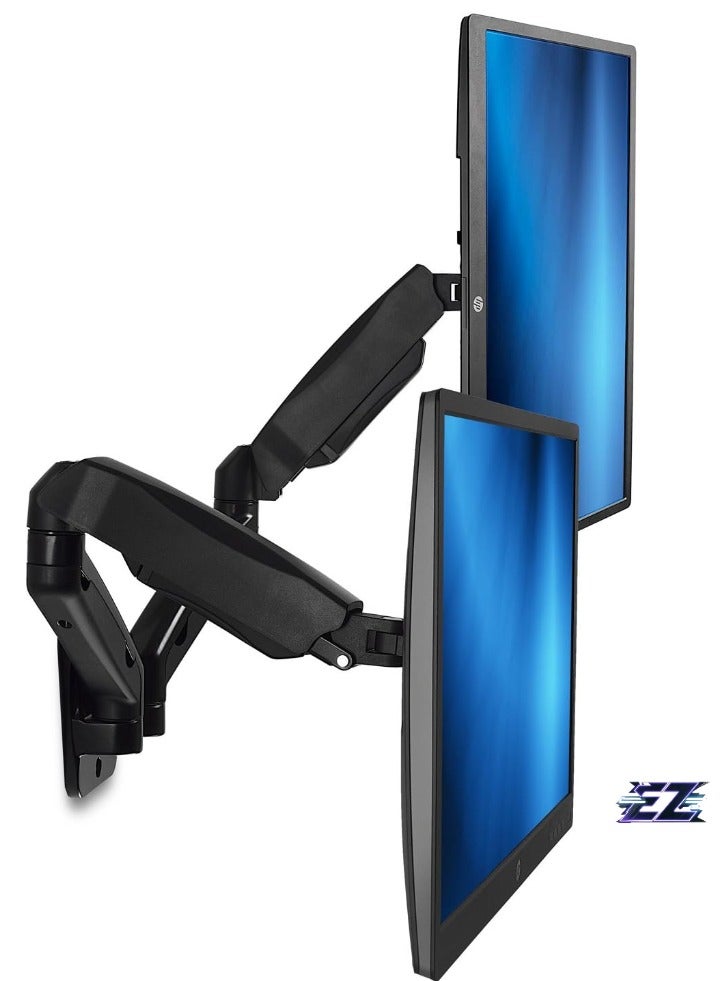 ELTRAZONE Dual Arm Monitor Wall Mount, Height Adjustable Gas Spring Arms with Full Motion, Compatible with VESA 75, 100 Computer Screens 19, 20, 21, 24, 27 Inches - Image 2