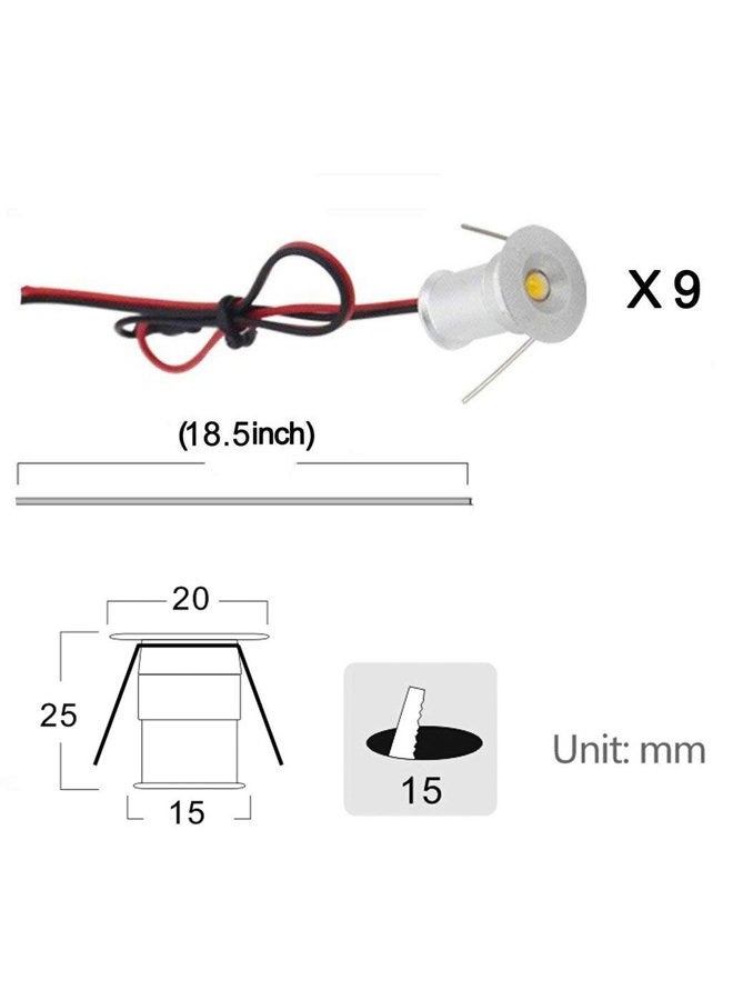 AIBOO 12V Under Cabinet LED Lights 9 Packs of Recessed Mini Downlights for Indoor with Hard Wired Cable and Connectors for Stair Step Furniture Showcase Lighting (Warm White) - Image 3