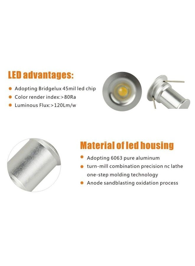AIBOO 12V Under Cabinet LED Lights 9 Packs of Recessed Mini Downlights for Indoor with Hard Wired Cable and Connectors for Stair Step Furniture Showcase Lighting (Warm White) - Image 2
