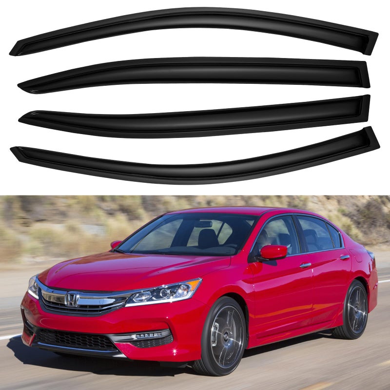 YQAUTEC Window Visors Rain Guards Shield for 2008-2017 Honda Accord, Out-Channel Window Vent Wind Deflectors Visors Shades for 08-17 Accord 4Door Sedan - Image 1