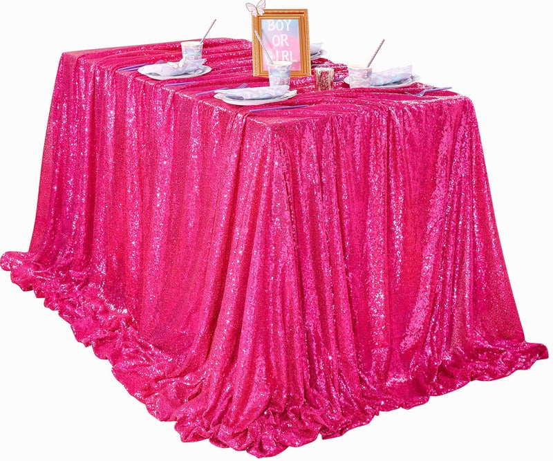 كوين دريم QueEndream Hot Pink tableroth 60 × 102 بوصة ترتر tablecloth Fuchsia Sparkly Tablethpor for Bridal Dusting Defrench Christmas - Image 1