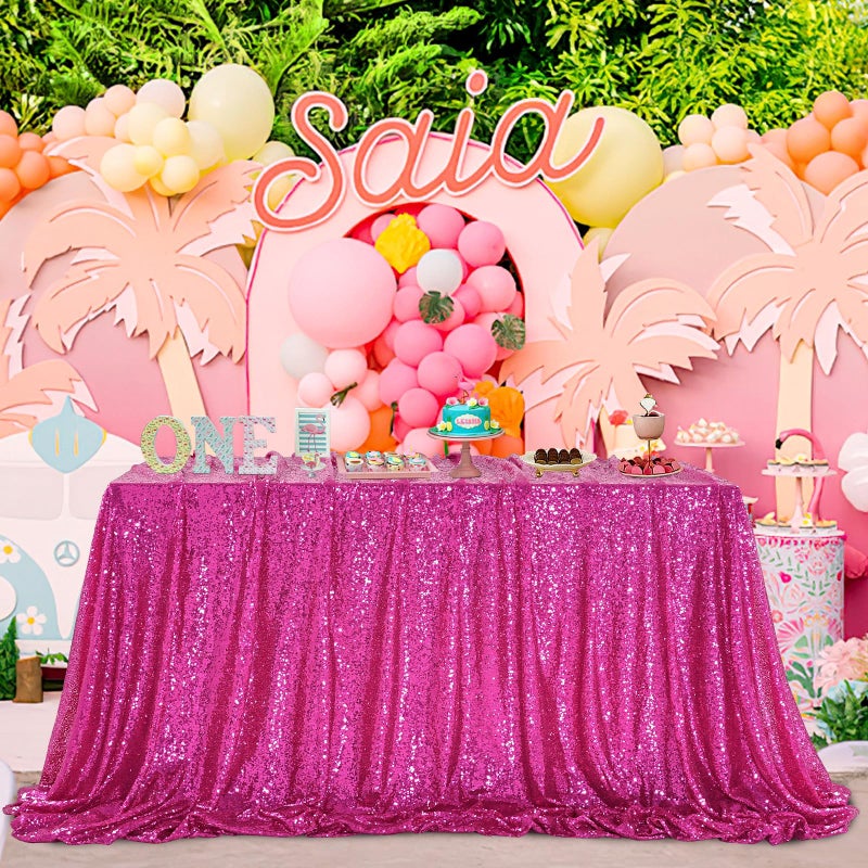كوين دريم QueEndream Hot Pink tableroth 60 × 102 بوصة ترتر tablecloth Fuchsia Sparkly Tablethpor for Bridal Dusting Defrench Christmas - Image 2