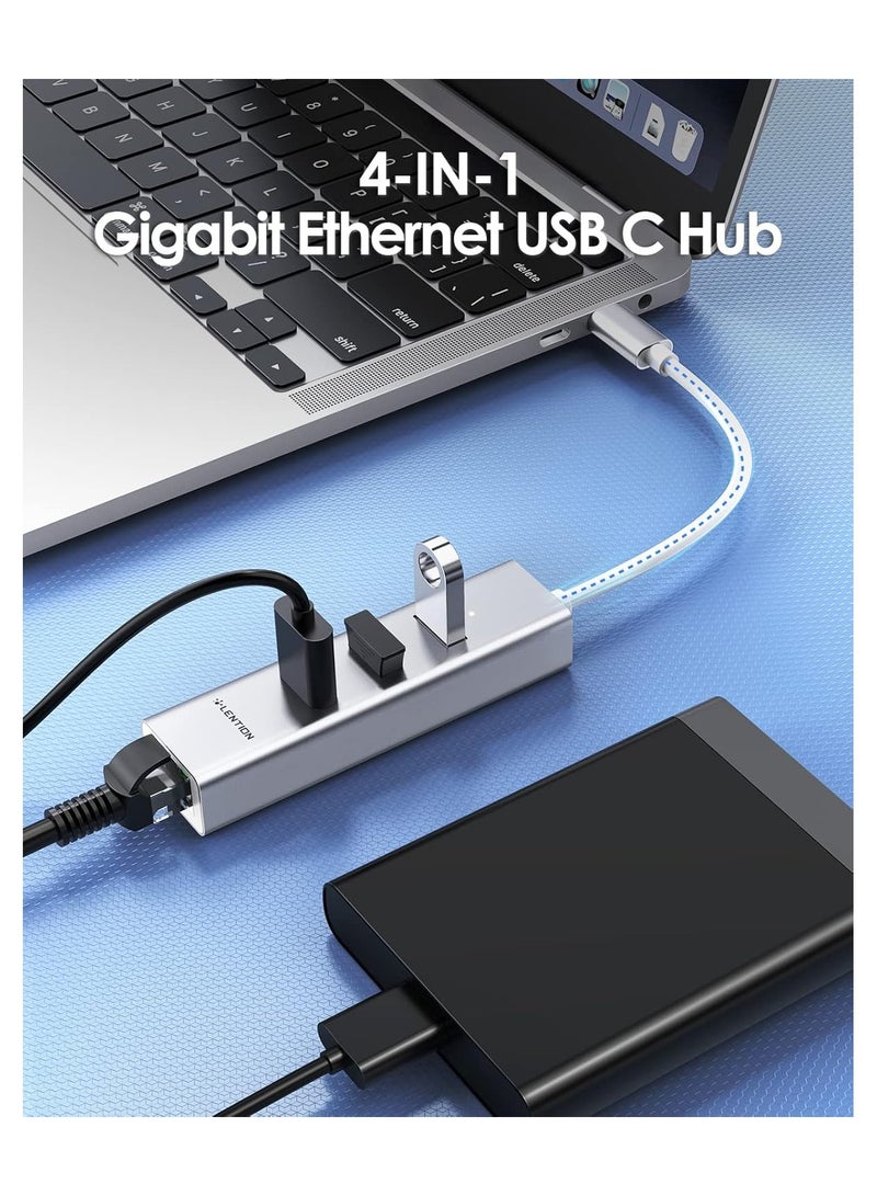 Lention LENTION USB-C to 3-Port USB 3.0 Hub with Gigabit Ethernet LAN Adapter Compatible 2020-2016 MacBook Pro 13/15/16, New Mac Air/Surface/iPad Pro, Chromebook, More - Ultra Slim (CB-C23s, Silver)  - Image 3