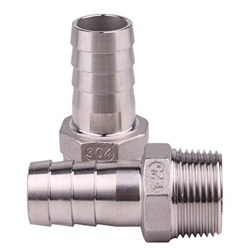 DERNORD Stainless Steel 1" Hose Barb x 1" NPT Male - Home Brew Pipe Fitting Pack of 2 - Image 2