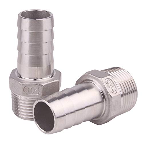 DERNORD Stainless Steel 1" Hose Barb x 1" NPT Male - Home Brew Pipe Fitting Pack of 2 - Image 1