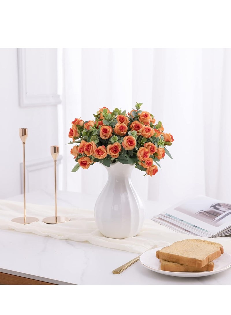 SYOSI Artificial Mini Rose and Eucalyptus Flower Bouquets Fake Summer Flowers Outdoor with Eucalyptus Leaves Stems Greenery Decor for Wedding Home Office 4pcs Orange Rose - Image 2