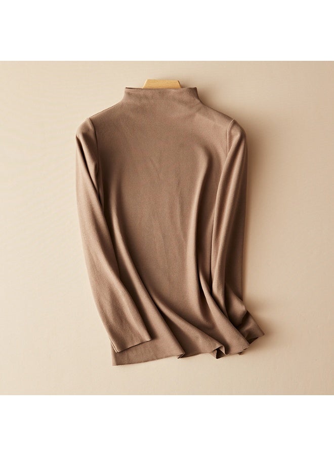 NIBEMINENT Autumn Winter Womens Mock Neck Slim Fit Long Sleeve T Shirt Solid Color Base Layer Soft Skin Friendly Seamless Undershirt - Image 1