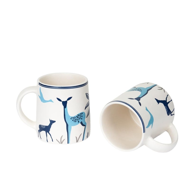 CRAF10 Blue Stag Ceramic CoffeeTea Mugs Set of 2 330 ML Each Elegant Durable Microwave Dishwasher Safe - Image 1