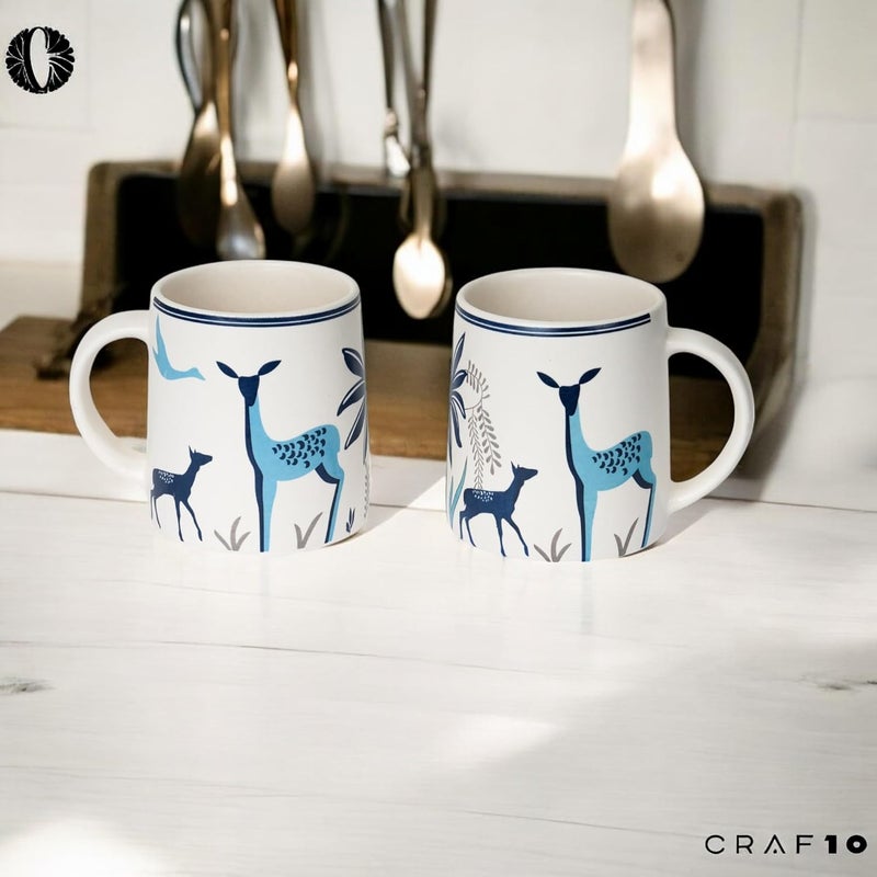 CRAF10 Blue Stag Ceramic CoffeeTea Mugs Set of 2 330 ML Each Elegant Durable Microwave Dishwasher Safe - Image 2