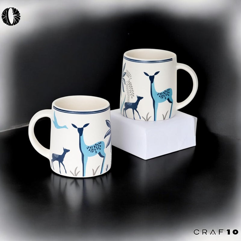 CRAF10 Blue Stag Ceramic CoffeeTea Mugs Set of 2 330 ML Each Elegant Durable Microwave Dishwasher Safe - Image 3
