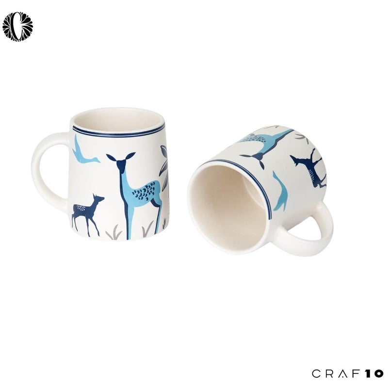 CRAF10 Blue Stag Ceramic CoffeeTea Mugs Set of 2 330 ML Each Elegant Durable Microwave Dishwasher Safe - Image 4