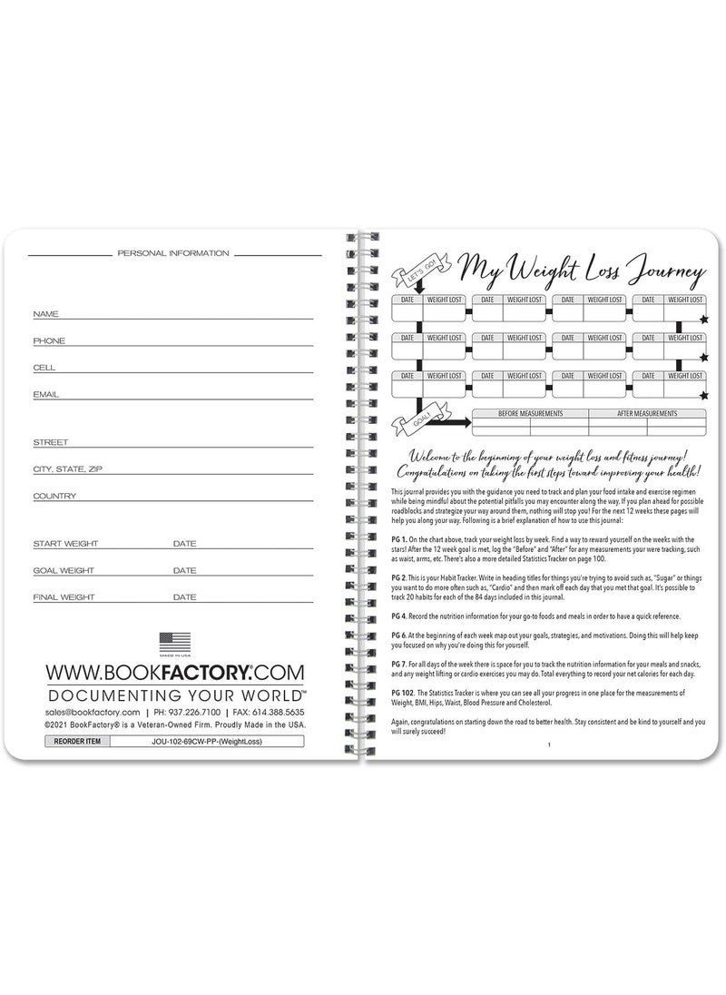 BookFactory BookFactory Weight Loss JournalDietDietingFood and Exercise Tracking Log BookLogbook  WireO 102 Pages 6 x 9 JOU10269CWPPWeightLoss  - Image 5