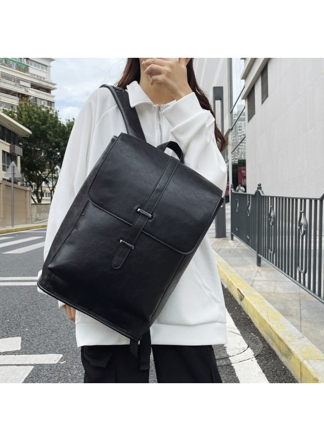 Men's Contrast Color Backpack, Boys' Large Capacity School Bag Back Bag Laptop Bag Office Bag Briefcase, PU Leather Notebook Bag College Bag Tourist Bag Office Bag for Teenager/College Students - Image 2
